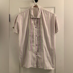 French Connection Pink and Mint Striped Short-Sleeve Button-Down Shirt